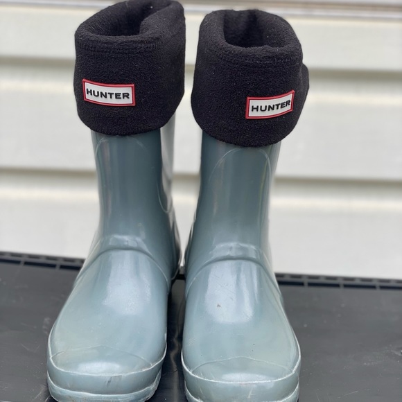 Hunter Original Short Gloss Grey Rain Boots with Hunter sock liner Women size 10 - Picture 3 of 9